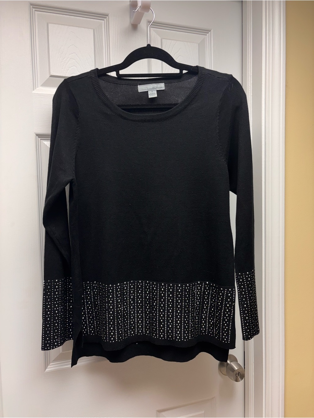 By Design Women’s Black Rhinestone Embellished Long Sleeve Sweater Size XL